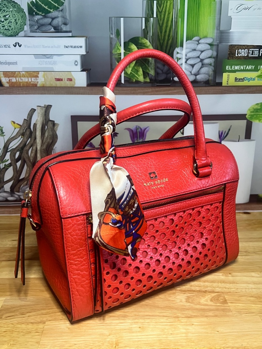 Kate Spade Perri Lane Bubbles Perforated Leather Satchel in Empire Red